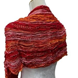 Cejon Orange Pink Metallic Textured Scarf Wrap